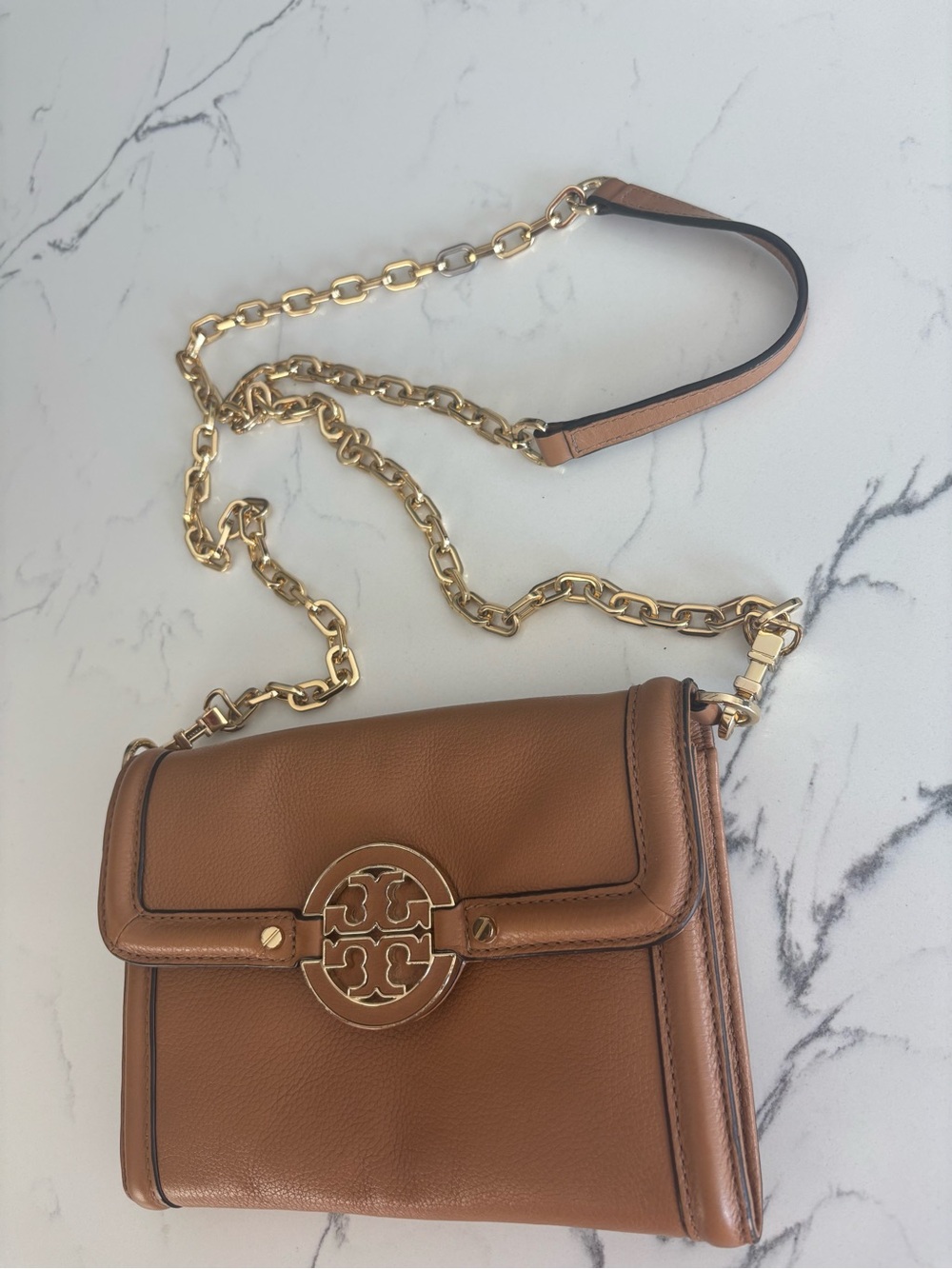 Tory Burch Tan Leather Chain-Shoulder Crossbody Bag